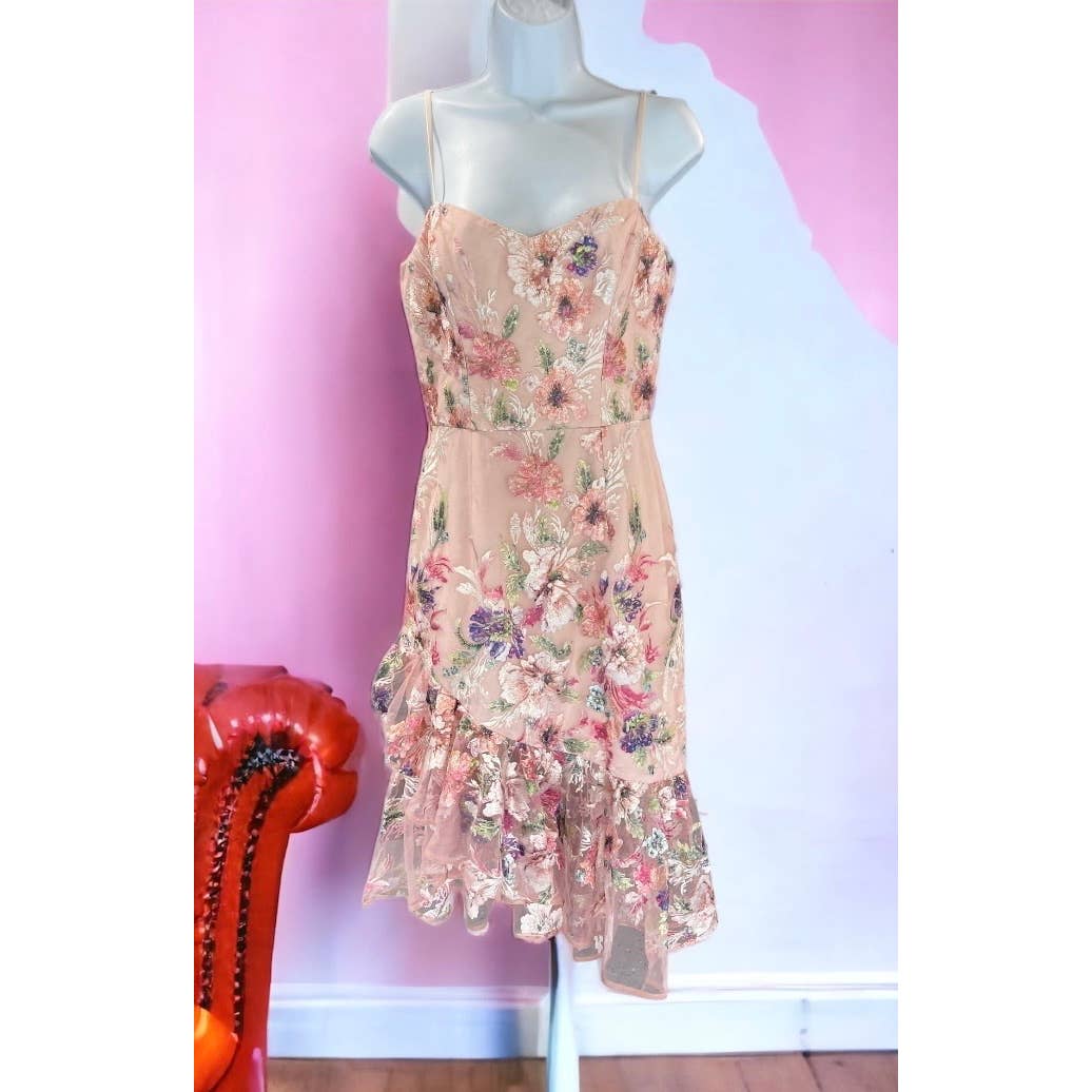 Dress The Population Chiffon Embroidered Ruffle Midi Dress Size S New - Premium  from Dress The Population - Just $179.0! Shop now at Finds For You