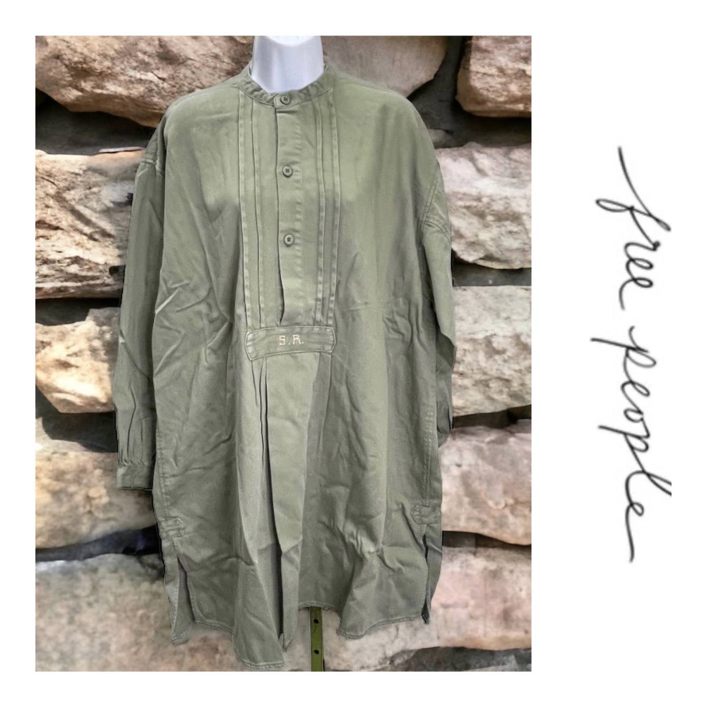 Free People x Sandrine Rose Oversized Tab Collar Cotton Dress Medium Moss - Premium  from Free People - Just $75.00! Shop now at Finds For You