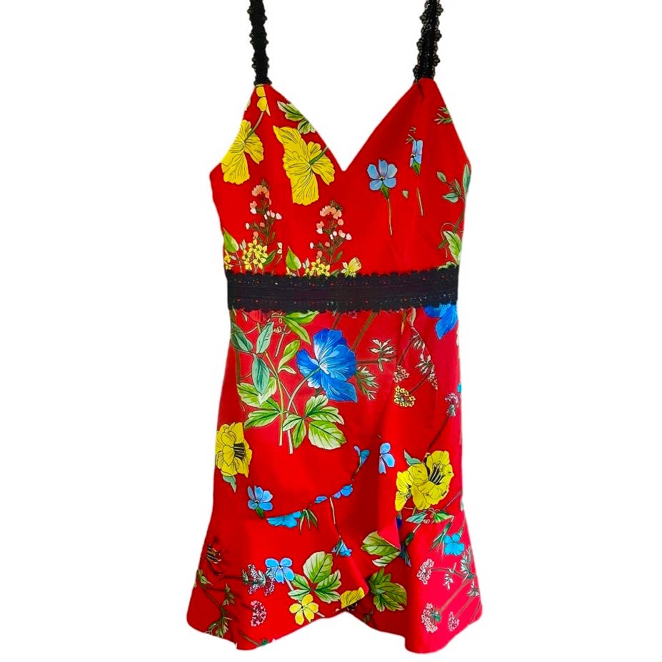 Alice + Olivia Kirby Lace Trimmed Fit and Flare Floral Dress Size 2 Red – Finds For You Alice + Olivia Kirby Lace Trimmed Fit and Flare Floral Dress Size 2 Red – Finds For You