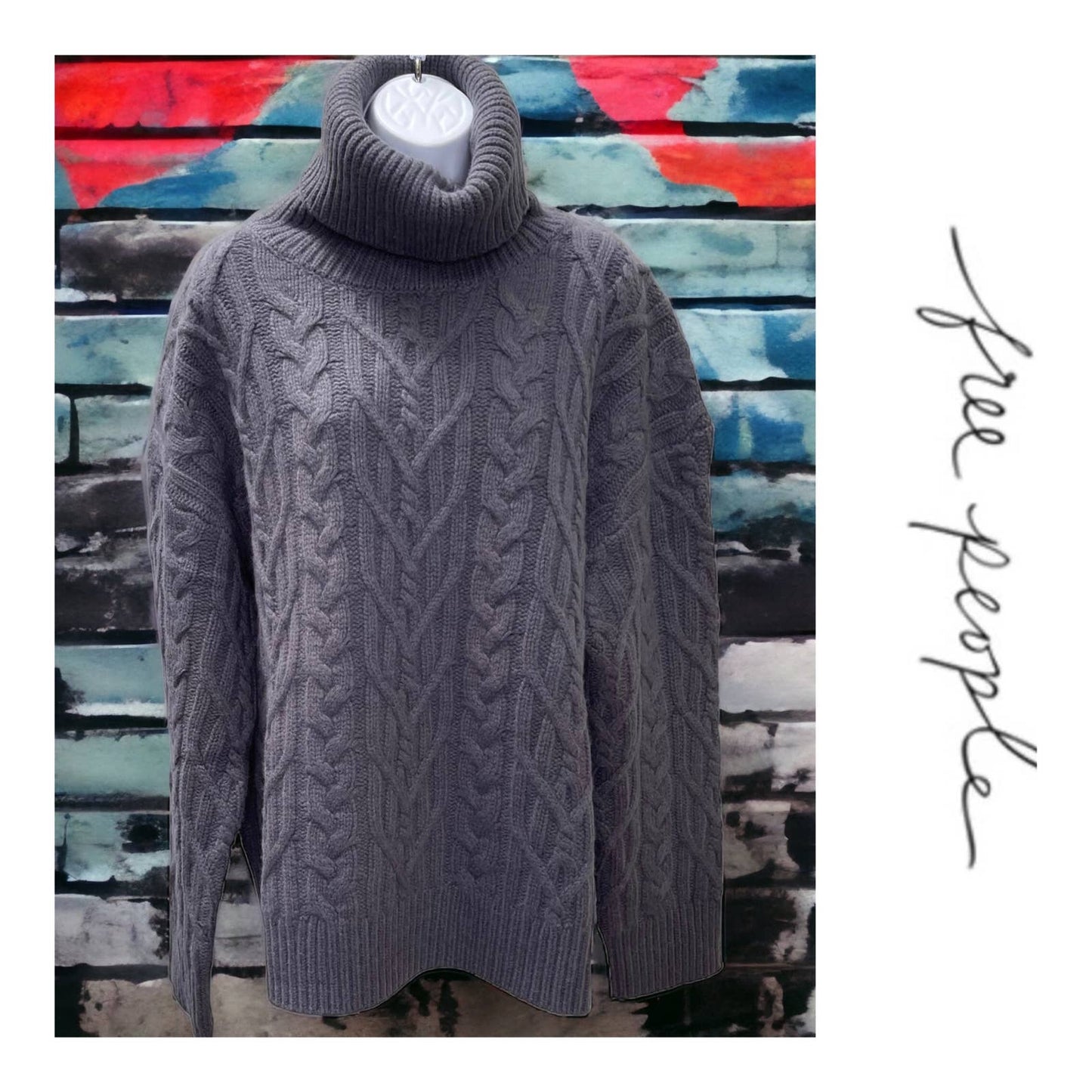 Free People x Sandrine Rose Wool Cashmere Cable Knit Turtleneck Sz Large Gray - Premium  from Free People - Just $119.0! Shop now at Finds For You