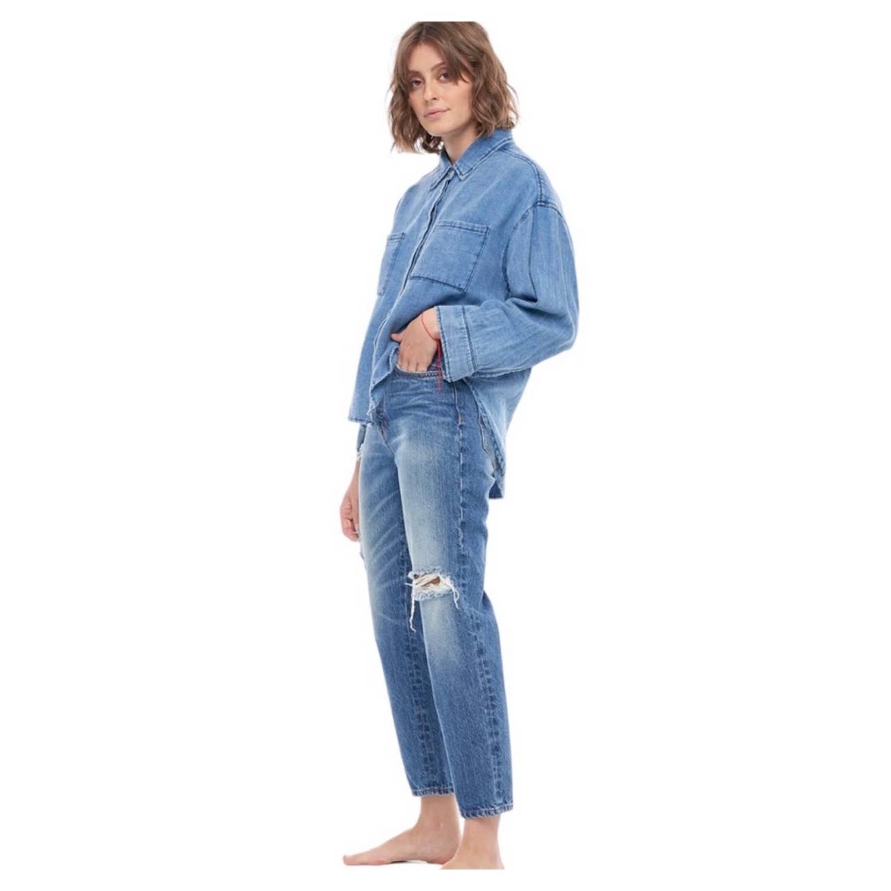 Free People x Sandrine Rose Distressed Straight Jeans Indigo Size 29 - Premium  from Free People - Just $68.00! Shop now at Finds For You