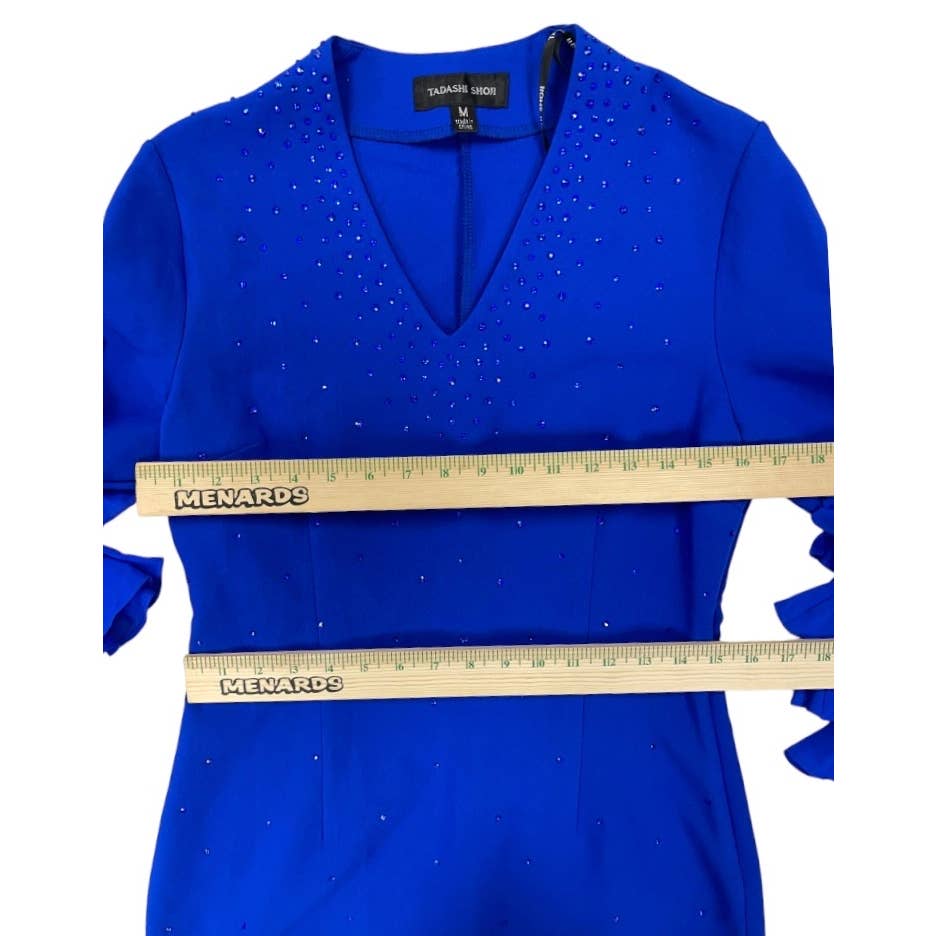 Tadashi Shoji Blue Ruffle Sleeve Crystal Embellished Dress Size M Blue New - Premium  from Tadashi Shoji - Just $199.0! Shop now at Finds For You