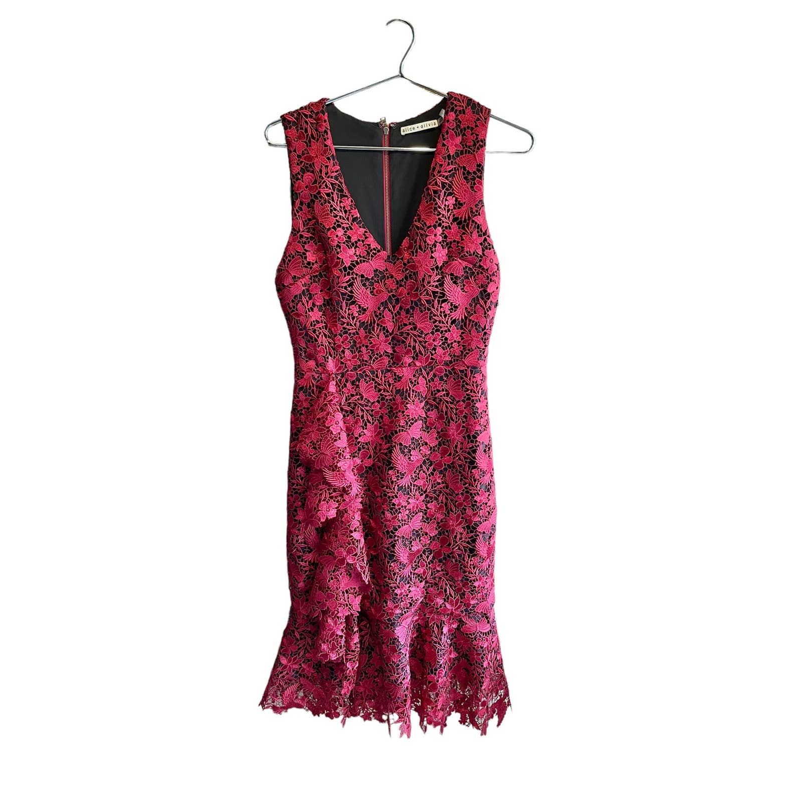 Alice + Olivia Katia Ruffled Lace Sheath Dress Size 4