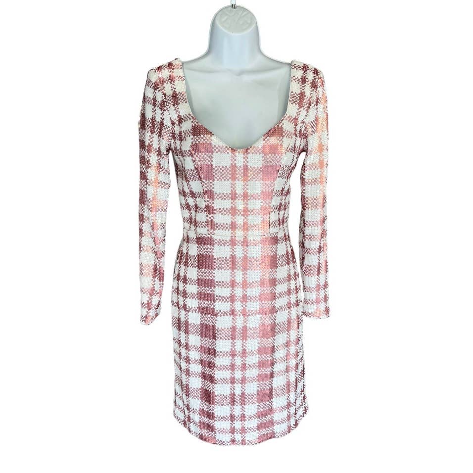 Dress The Population Barbiecore Pink White Plaid Sequin Mini Dress Size S New - Premium  from Dress The Population - Just $239.0! Shop now at Finds For You