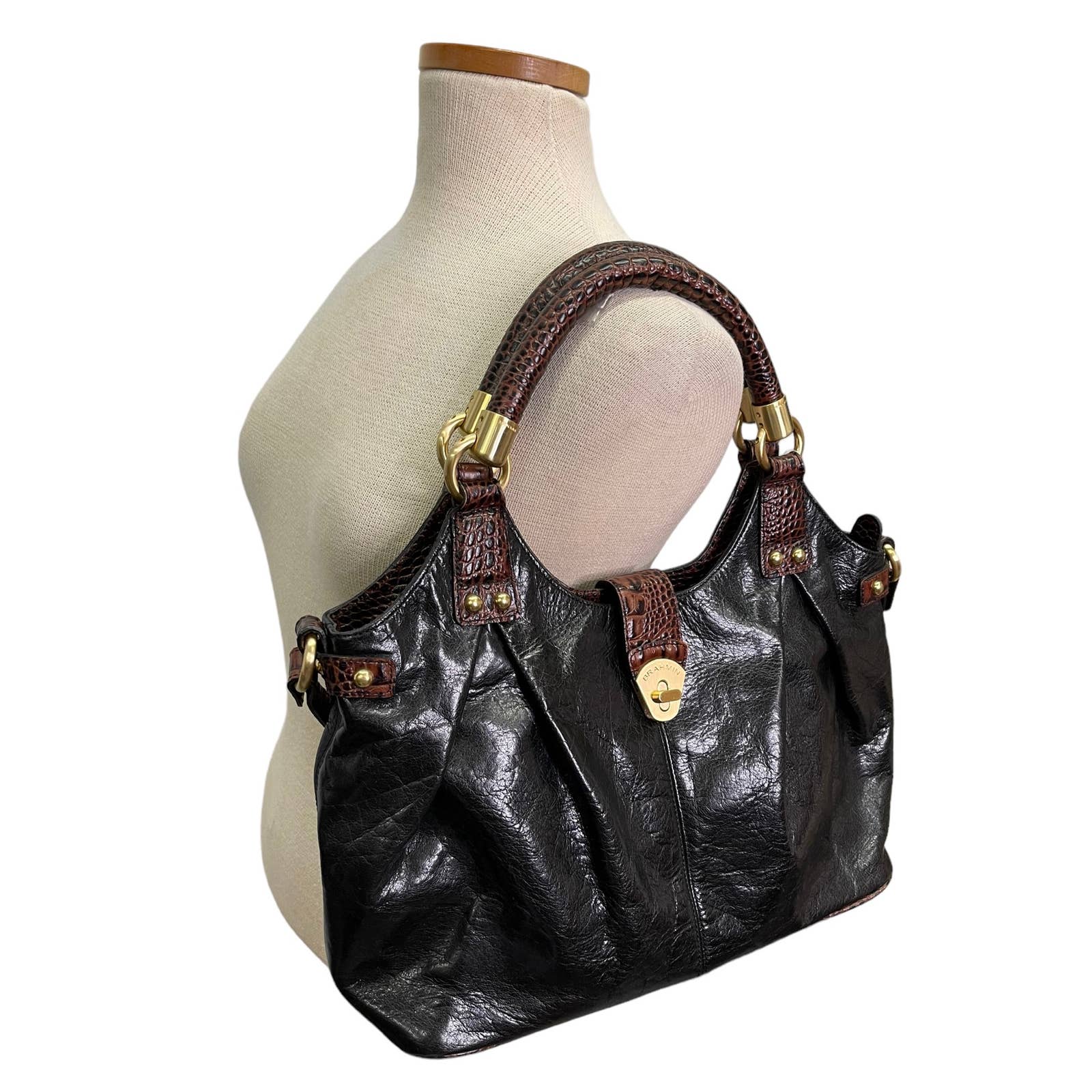Brahmin Elisa Satchel Handbag Purse Leather Black Brown - Premium  from Brahmin - Just $279.0! Shop now at Finds For You
