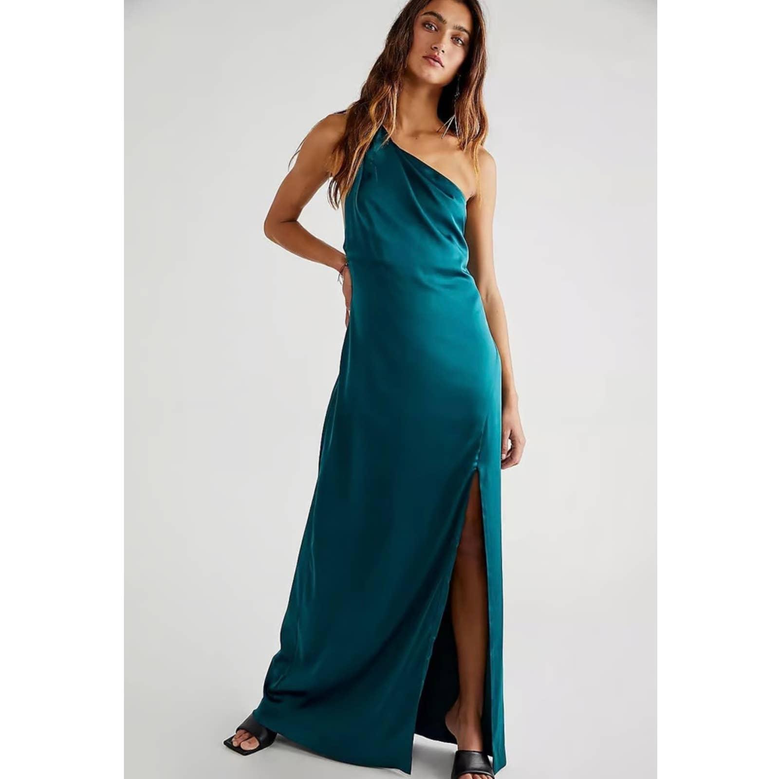 Free People Victoria One Shoulder Green Satin Maxi Dress Party Cocktail 8 New - Premium  from Free People - Just $149.00! Shop now at Finds For You