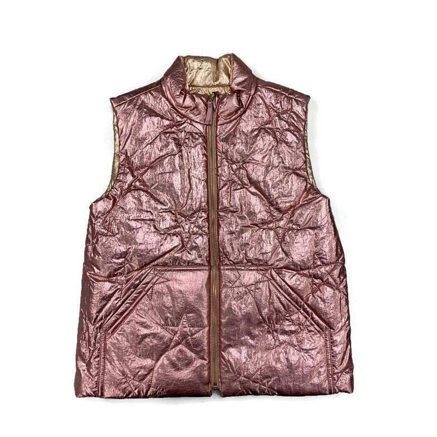 J Crew Crewcuts Girls Reversible Star Metallic Puffer Vest Coat Size 12 J5511 - Premium  from J.CREW - Just $49.99! Shop now at Finds For You