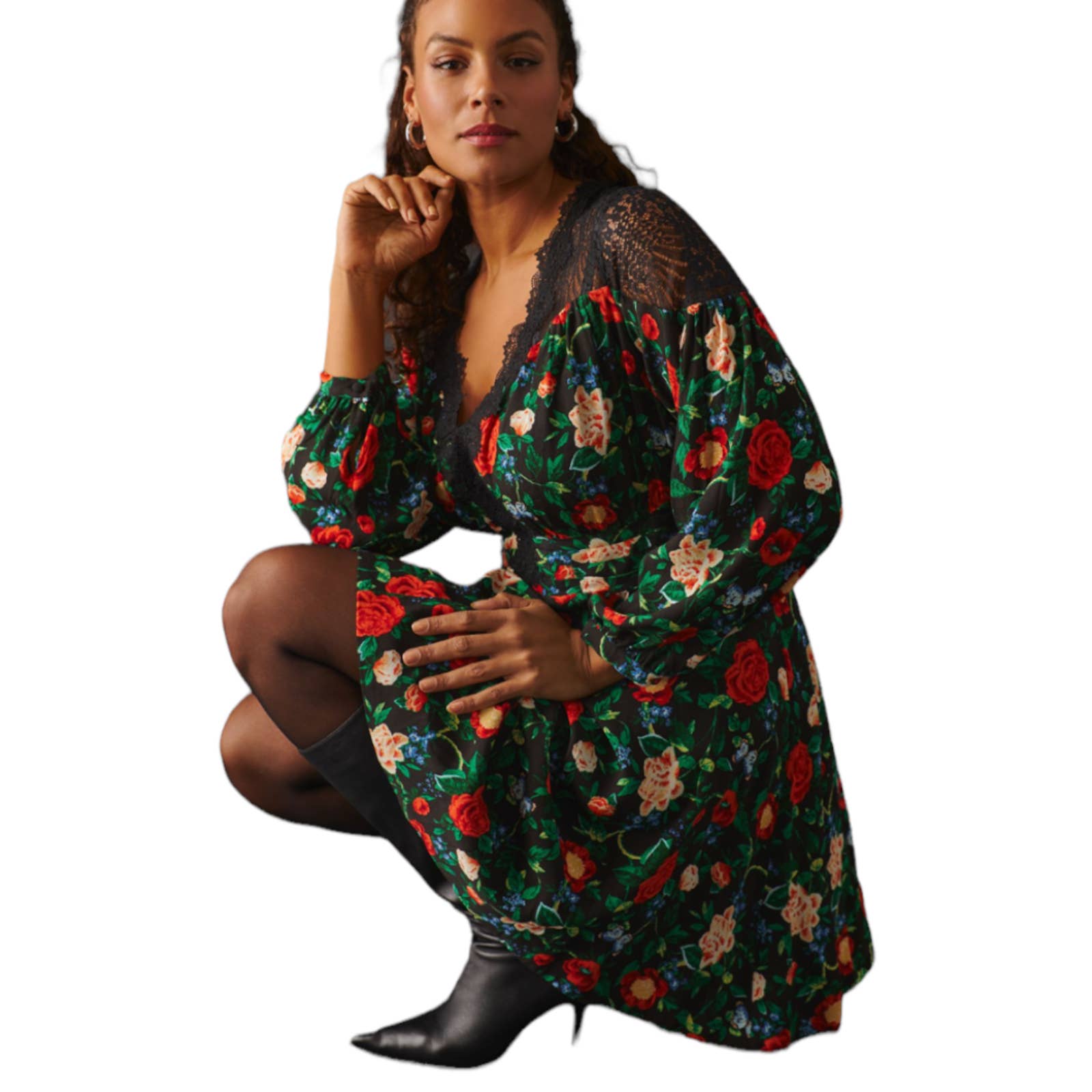 anthropologie dress long sleeve Anthropologie Lacy V Neck Floral Mini Dress Long Sleeve Size 6 New – Finds For You