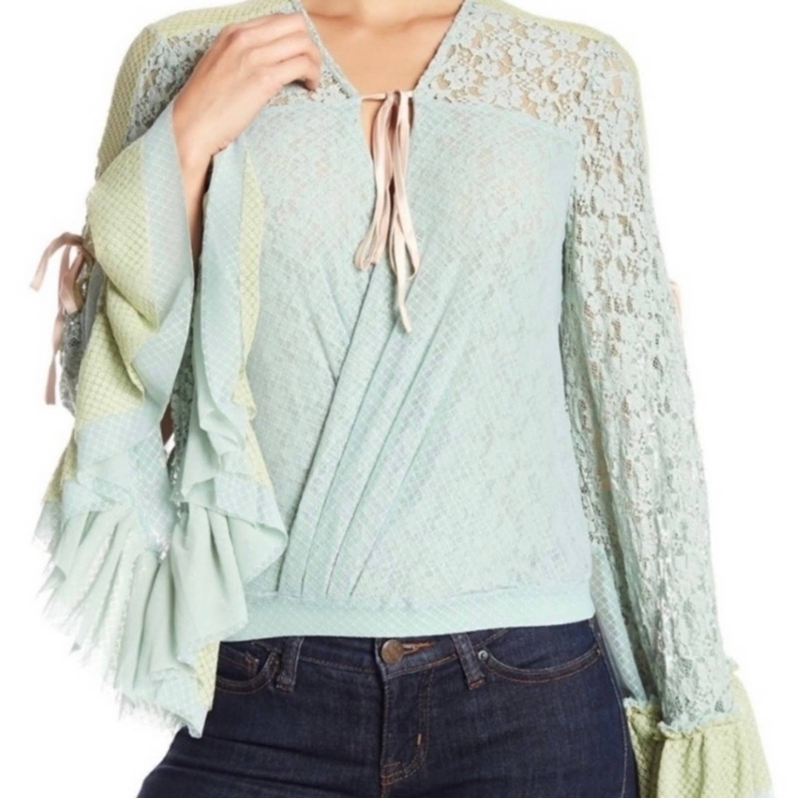 HAH Lace Boho Top Ruffle Top Blouse Shirt Festival Coachella S Blue New - Premium  from HAH - Just $139.0! Shop now at Finds For You