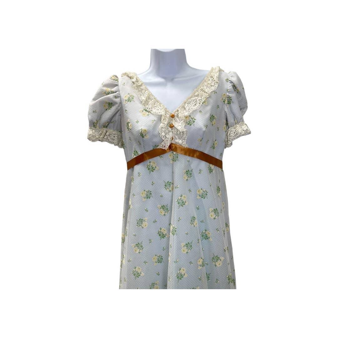 Vintage 1960’s Floral Prairie Flocked Long Ruffle Dress Size 9 - Premium  from Unknown - Just $159.0! Shop now at Finds For You