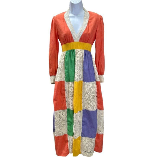 Vintage 70’s Jonathan Logan Patchwork Crochet Long Sleeve Boho Maxi Dress - Premium  from Jonathan Logan - Just $159.00! Shop now at Finds For You