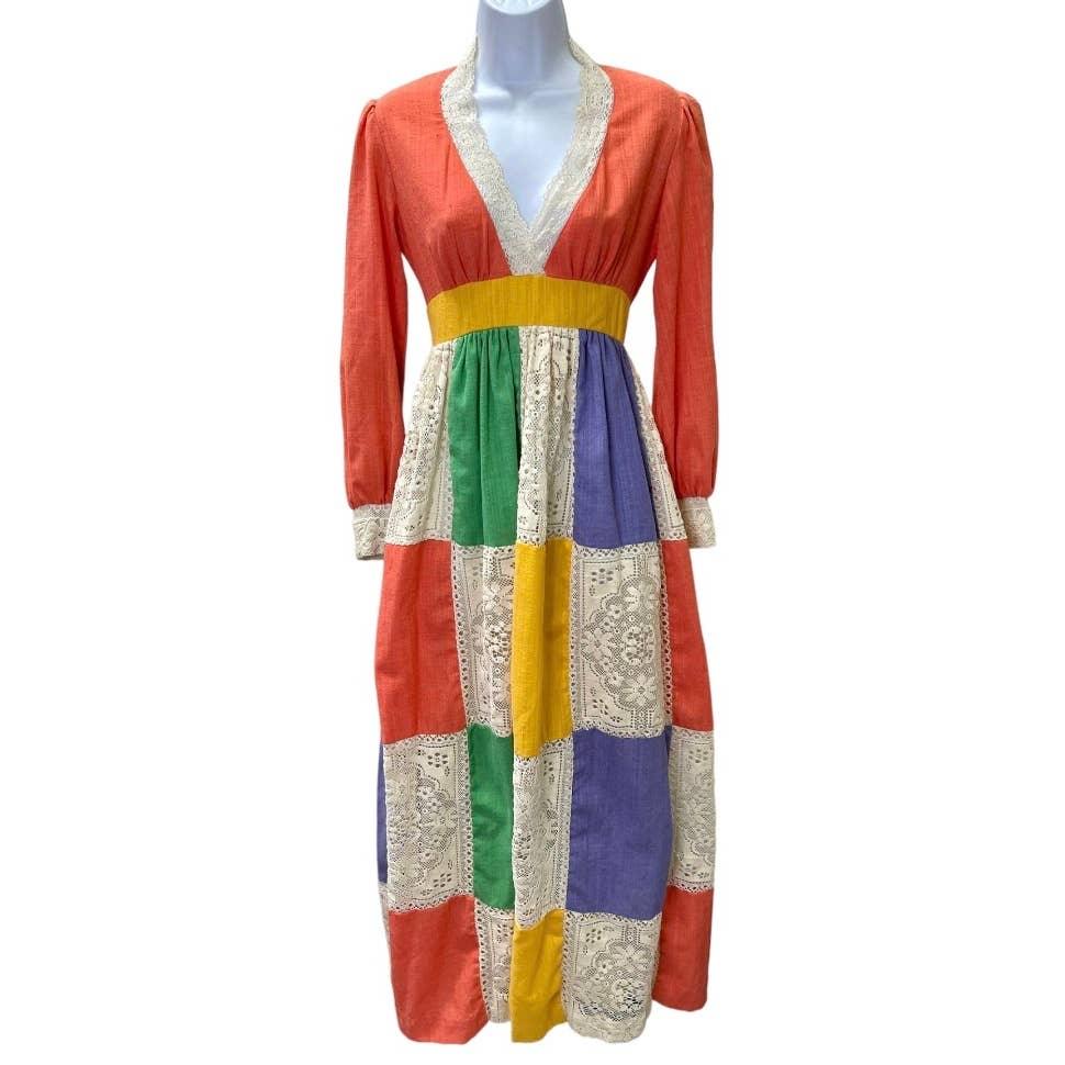 Vintage 70’s Jonathan Logan Patchwork Crochet Long Sleeve Boho Maxi Dress - Premium  from Jonathan Logan - Just $159.00! Shop now at Finds For You