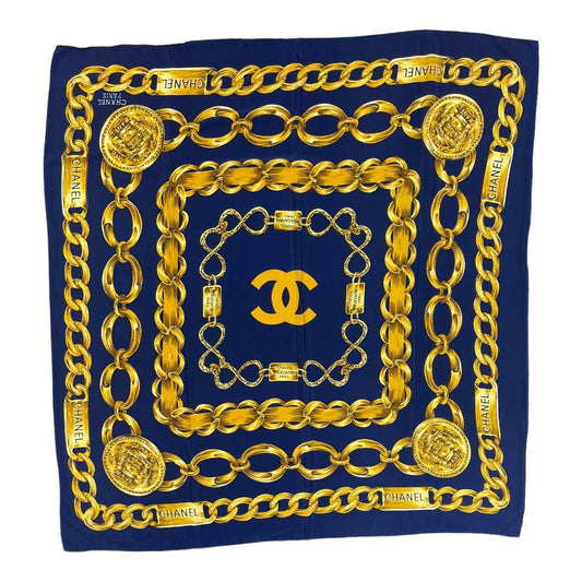 Vintage 90’s Chanel Silk Logo Scarf Chain Print Navy - Premium  from CHANEL - Just $449.0! Shop now at Finds For You
